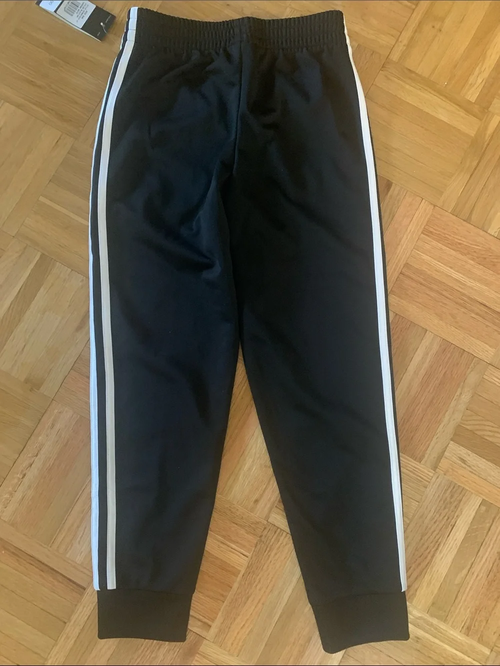 NWT adidas Classic Jogger Pants Black w/ 3 White Stripes Child Size Small (8)